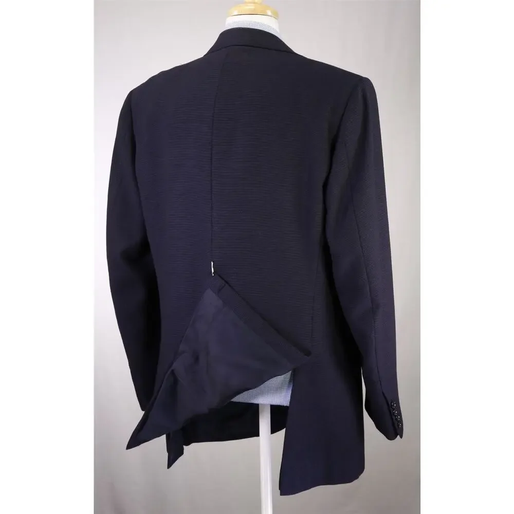 Luciano Barbera Navy Blue Knit Woven Wool 2-Btn Sportcoat Blazer 44L